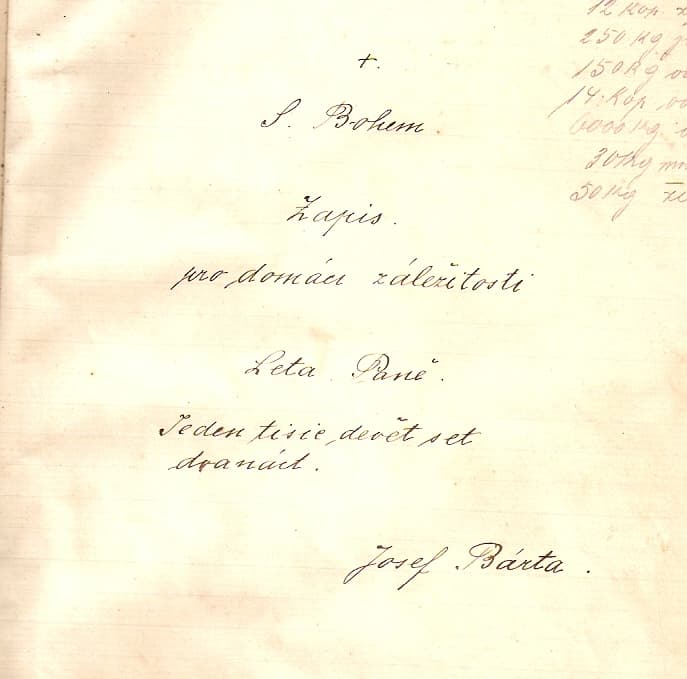 První stránka z deníku pana Bárty.